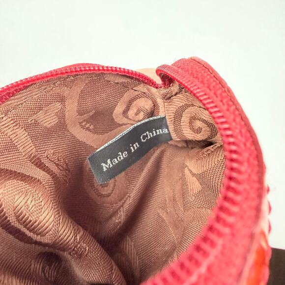 Brighton Red Pebbled Leather & Croc Embossed Coin Purse Heart Detail Zip Pouch - Picture 9 of 10